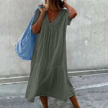 Wylla - Dames casual V-hals jurk met effen clutch tasje