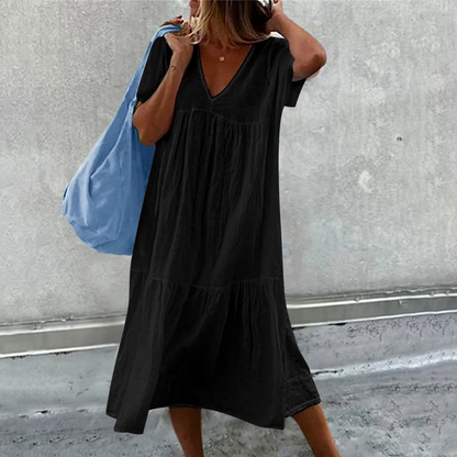 Wylla - Dames casual V-hals jurk met effen clutch tasje