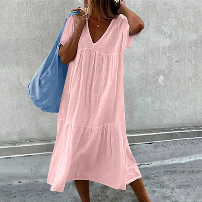 Wylla - Dames casual V-hals jurk met effen clutch tasje