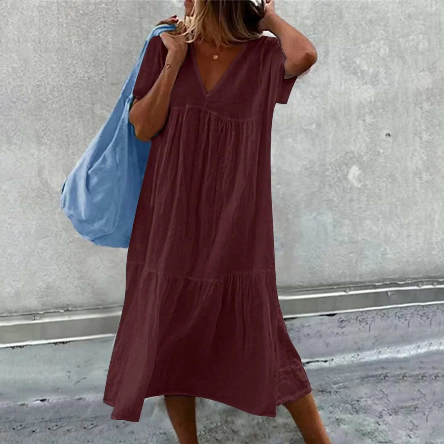 Wylla - Dames casual V-hals jurk met effen clutch tasje
