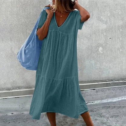 Wylla - Dames casual V-hals jurk met effen clutch tasje