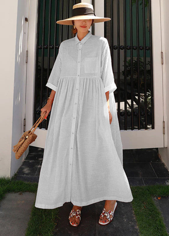 Ylonna - Geruite maxi jurk met revers en knopen