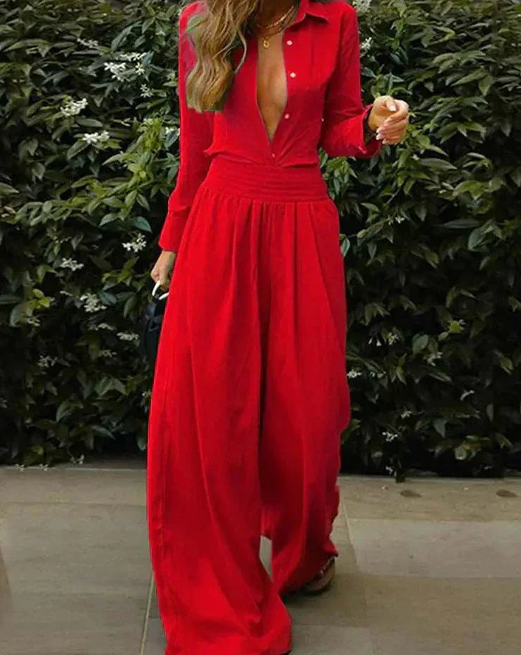 Isabelle - Vintage lange jumpsuit met elastische tailleband