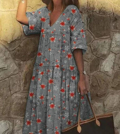 Casual jurk met V-hals en bloemenprint