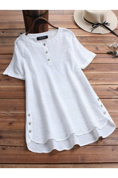 Geborduurde casual blouse in bohemianstijl met korte mouwen en knoopsluiting