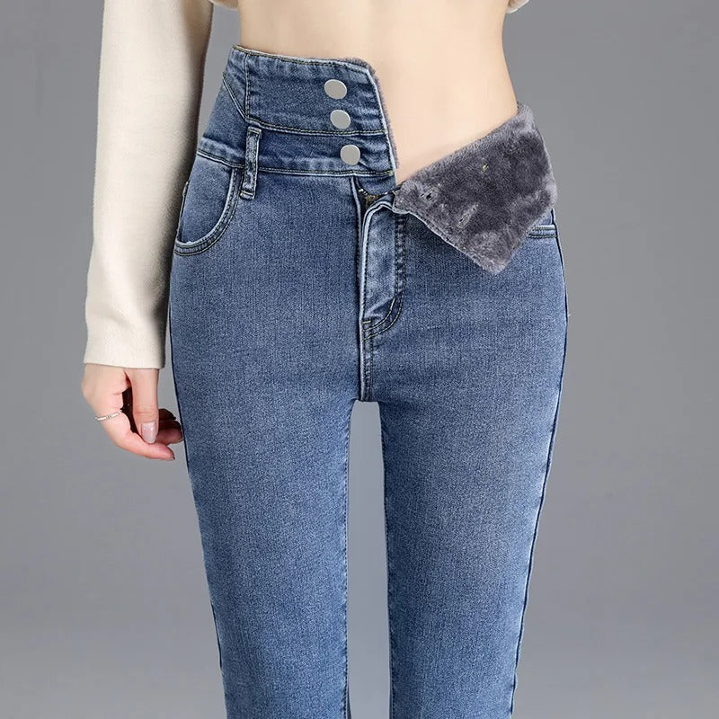 Thermo gestretchte damesjeans