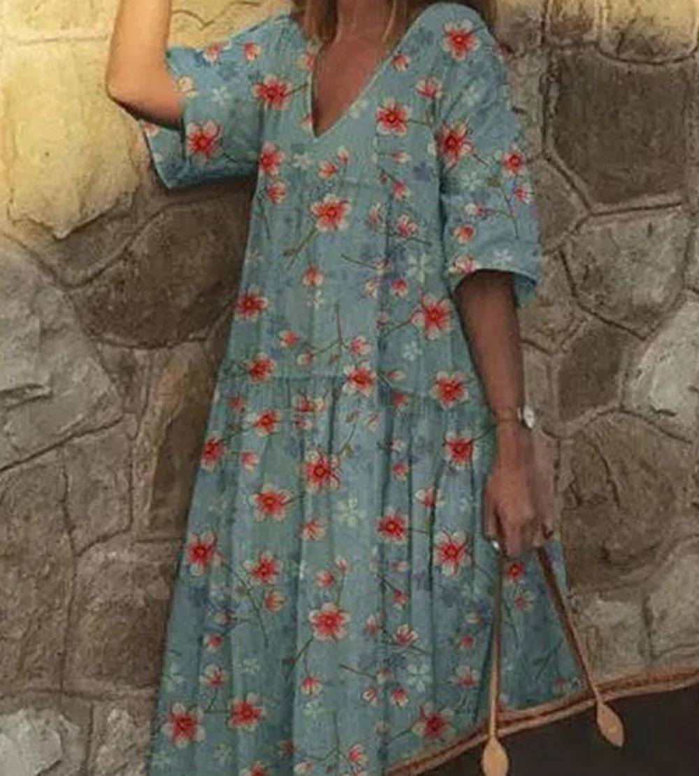 Casual jurk met V-hals en bloemenprint