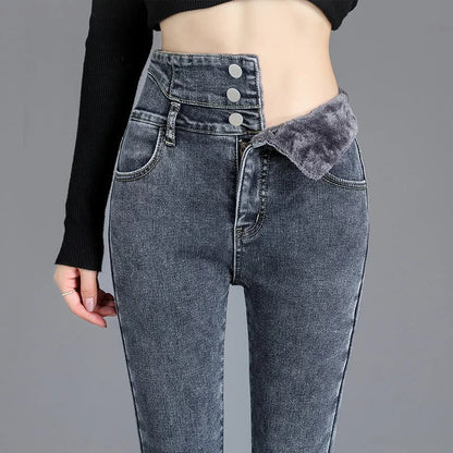 Thermo gestretchte damesjeans