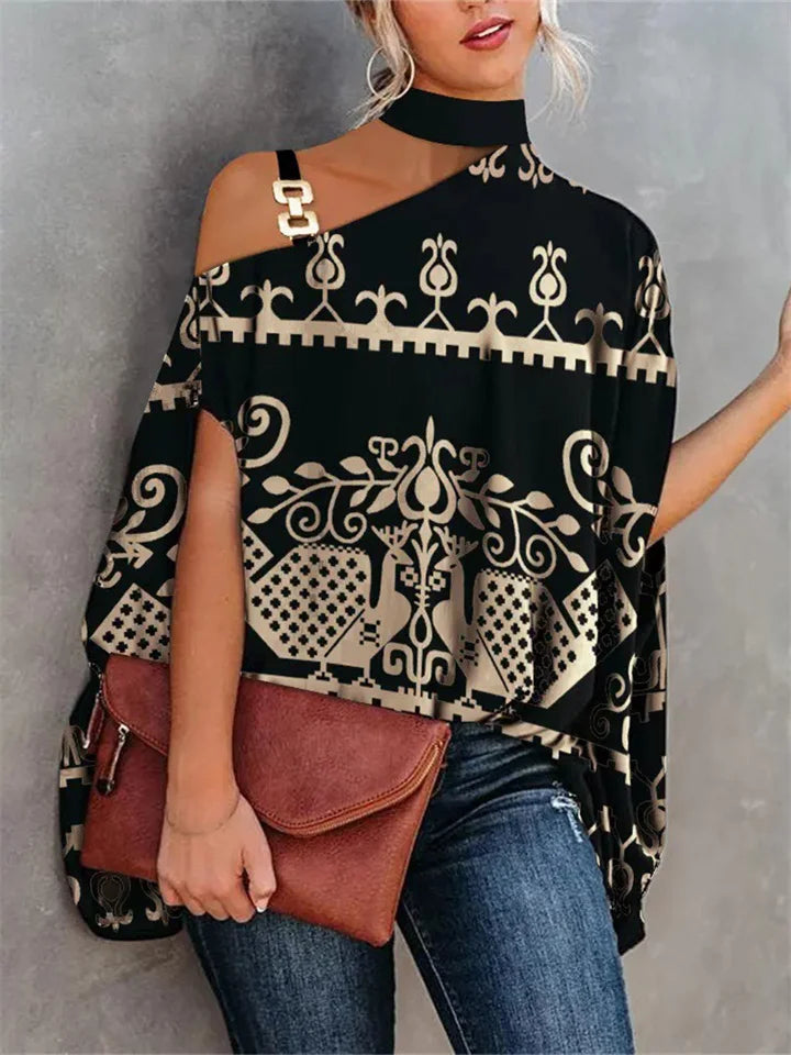 Estafania - Zomers t-shirt met vleermuismouwen en print