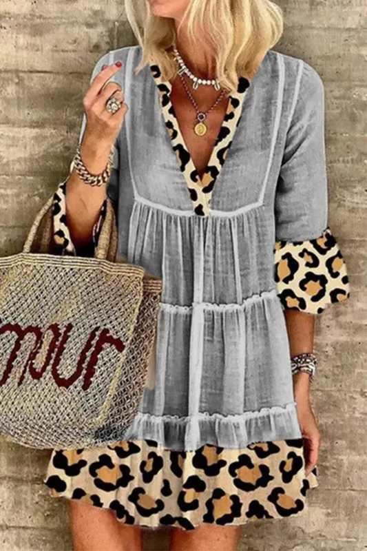 Casual jurk met luipaardprint en kanten details