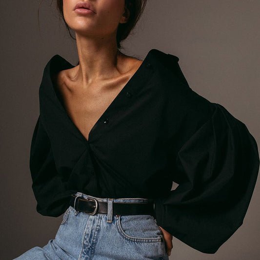 Ubelina Blouse | Vrouwen Pofmouw Knoop Blouse
