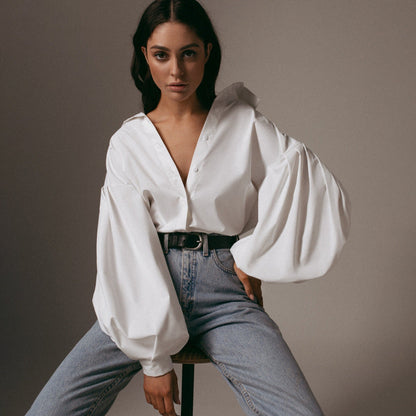Ubelina Blouse | Vrouwen Pofmouw Knoop Blouse