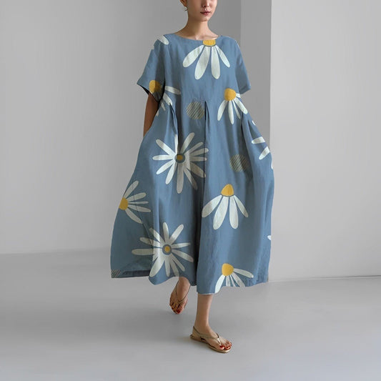 Bohemian jurk met blauwe bloemenprint