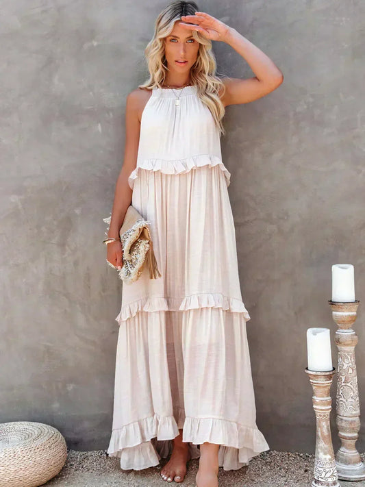 Halter maxi jurk met ruches
