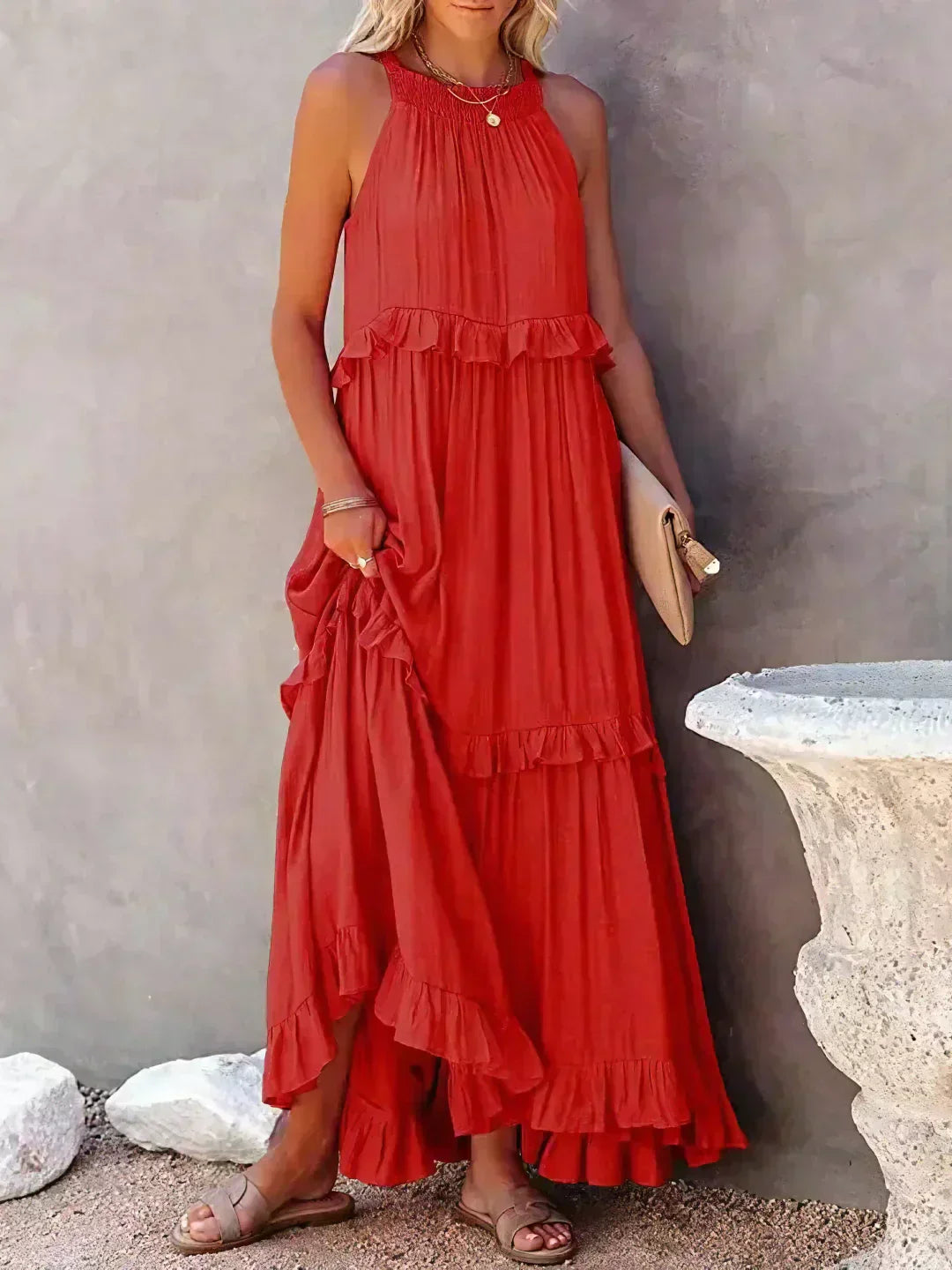 Halter maxi jurk met ruches