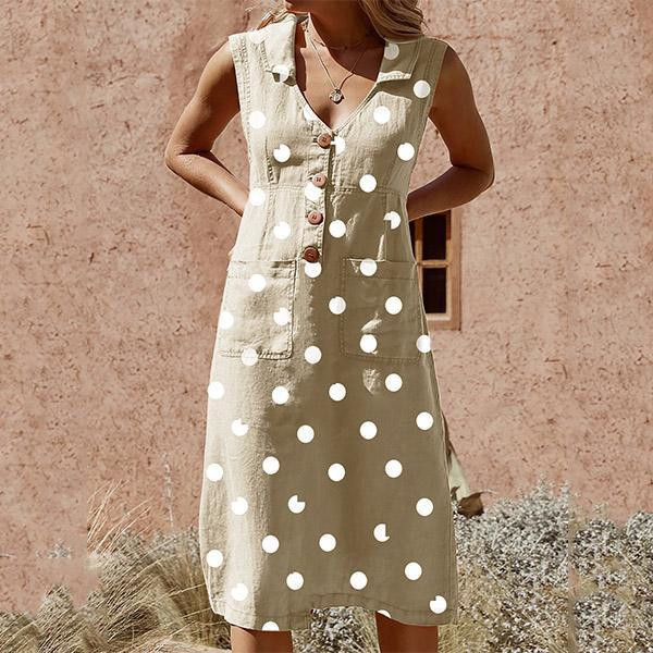 Elegante jurk met zakken en stippen, knoopsluiting, in grote maten