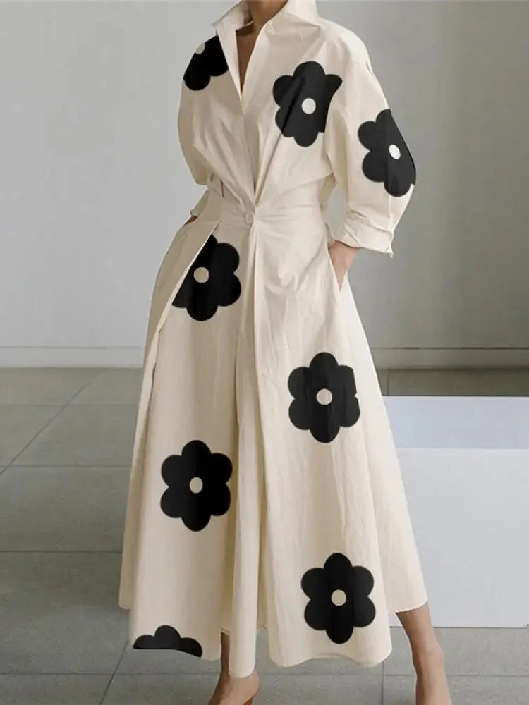 Maxi-jurk met hoge taille, print en temperament