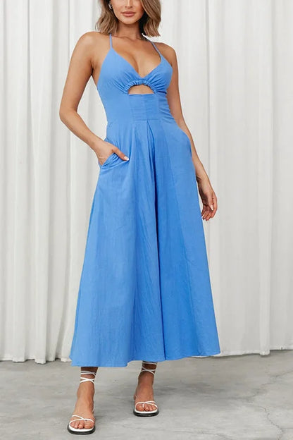 Maxi-jurk met open rug en V-hals