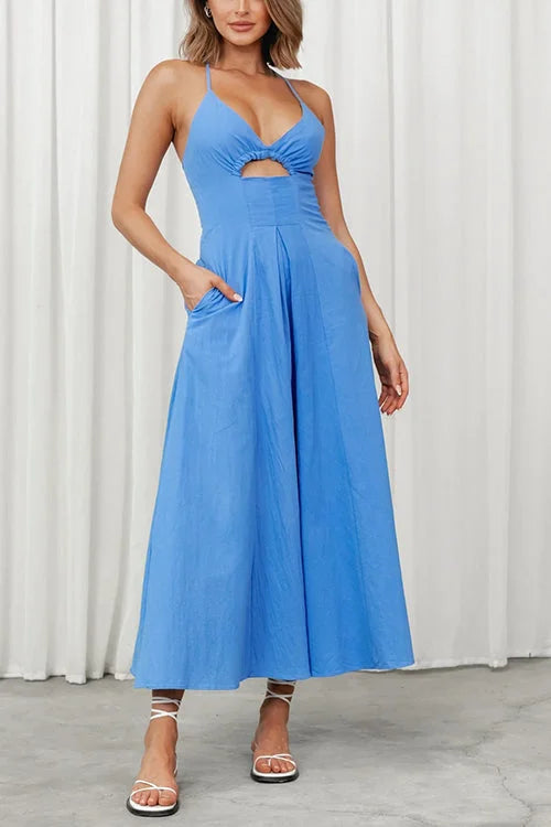 Maxi-jurk met open rug en V-hals