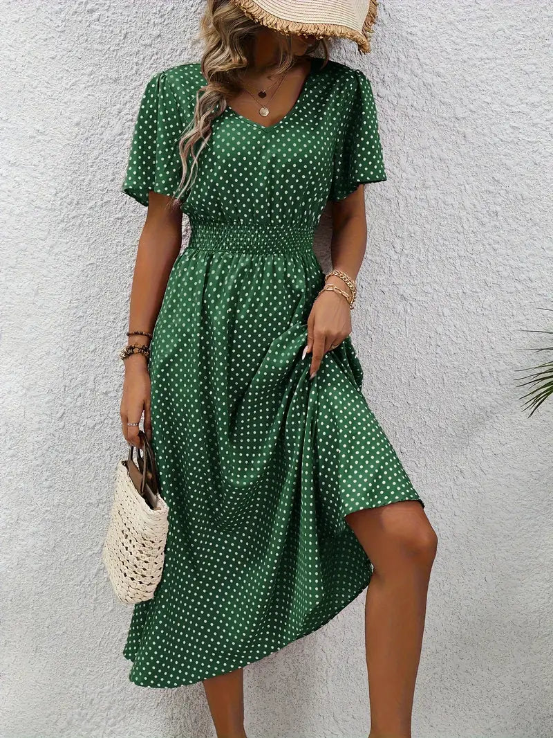 Jurk met all-over print en ronde taille, casual jurk met korte mouwen
