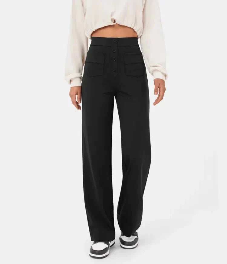 Casual, elastische broek met hoge taille