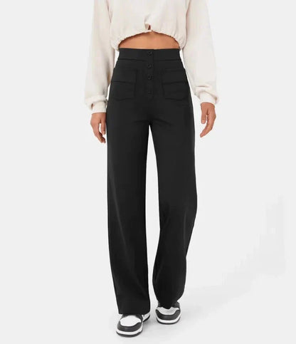 Casual, elastische broek met hoge taille