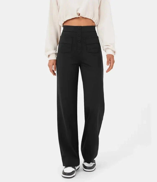 Casual, elastische broek met hoge taille