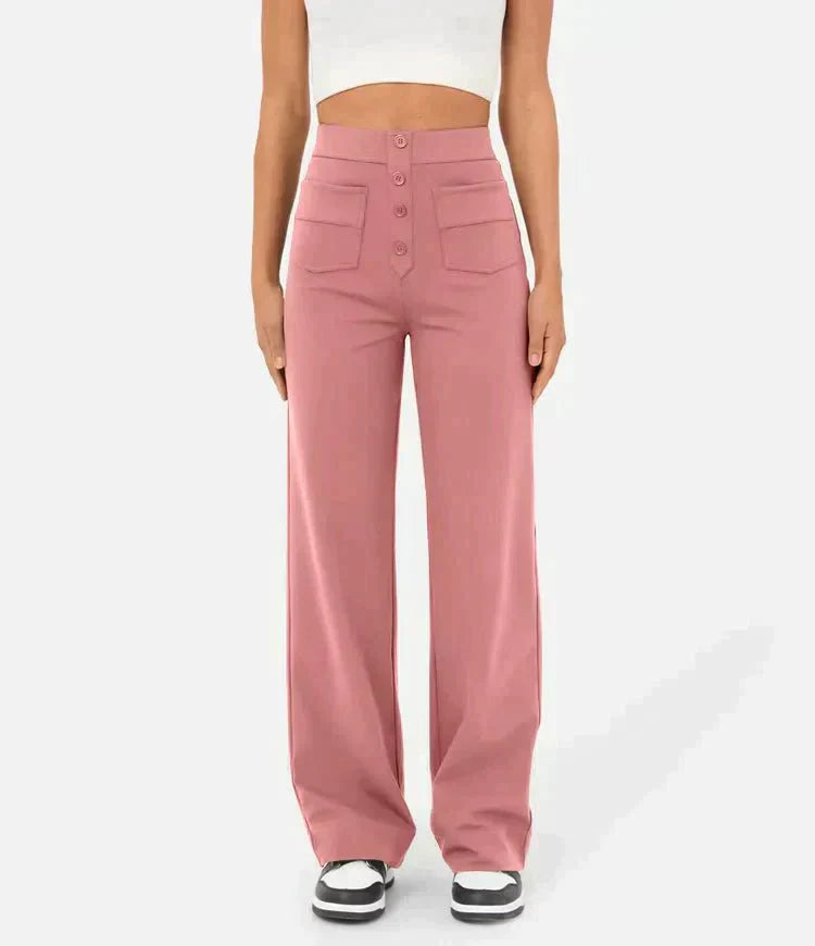 Casual, elastische broek met hoge taille