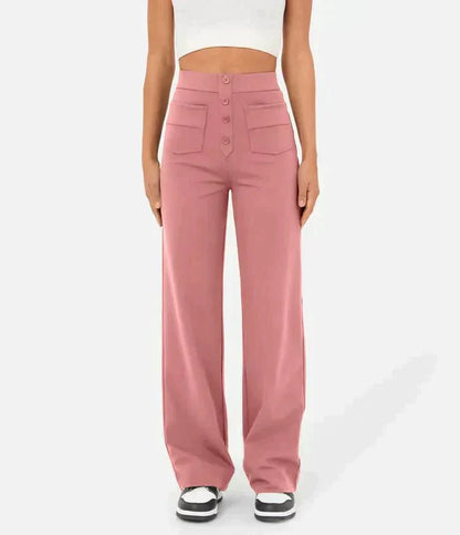 Casual, elastische broek met hoge taille