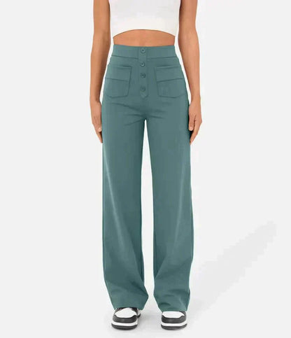 Casual, elastische broek met hoge taille