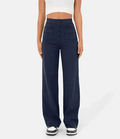 Casual, elastische broek met hoge taille