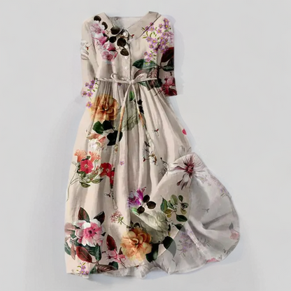 Ayesha - Midi-jurk met bloemenprint en vetersluiting