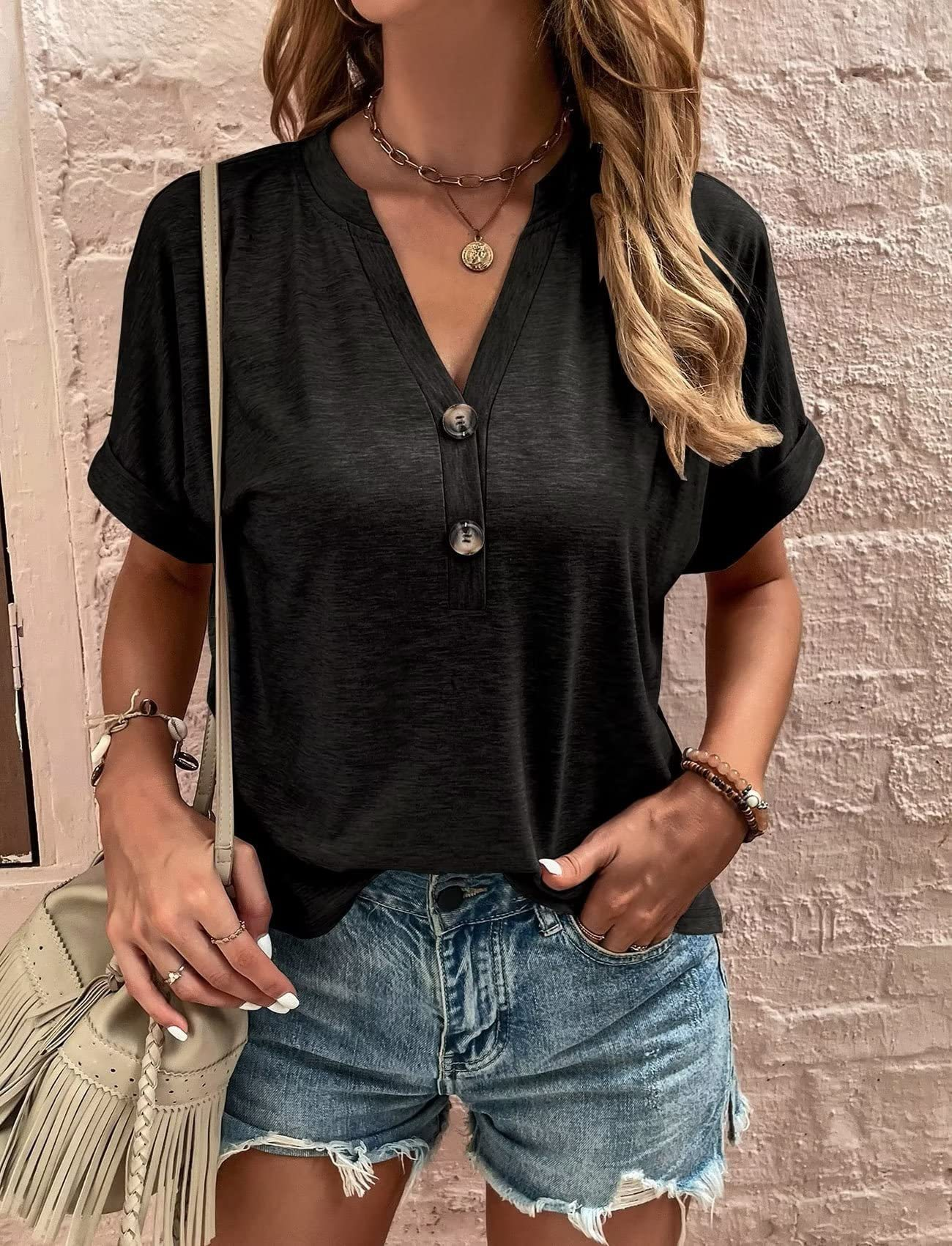 Casual V-Hals Blouse - Knopsluiting & Losse Pasvorm Design