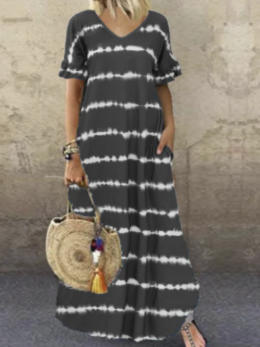 Maxi-jurk met print voor de zomer met V-hals