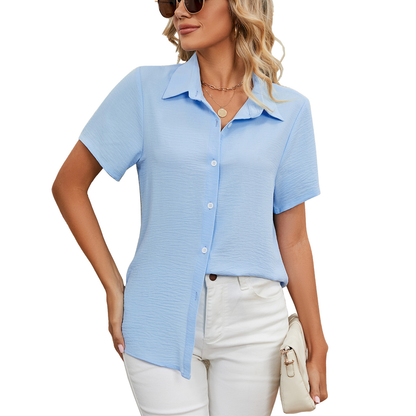 Casual Korte Mouwen Katoenen Shirt - Losse Pasvorm & Knopen