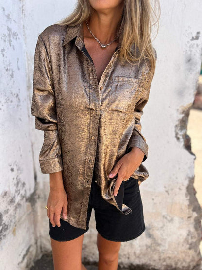 Metalen damesblouse met kraag