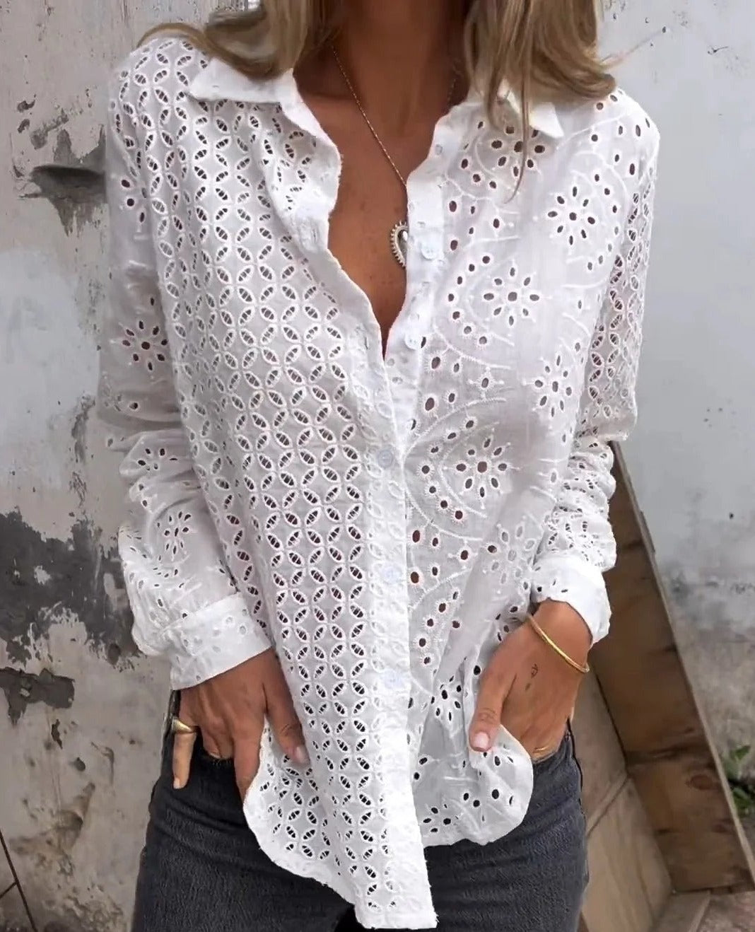Shanaya Blouse | Blouse met lange mouwen en V-hals