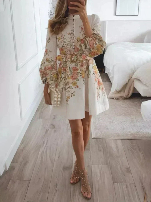 Bedrukte mini jurk met knoopsluiting