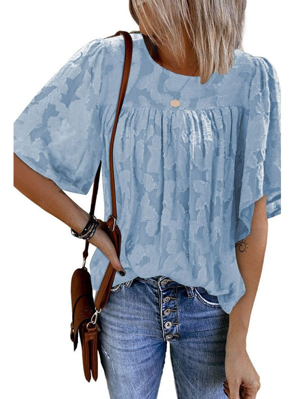 kanten blouse met vijfpuntige mouwen Europees en Amerikaans dames buitenlandse handel losse trui met ronde hals