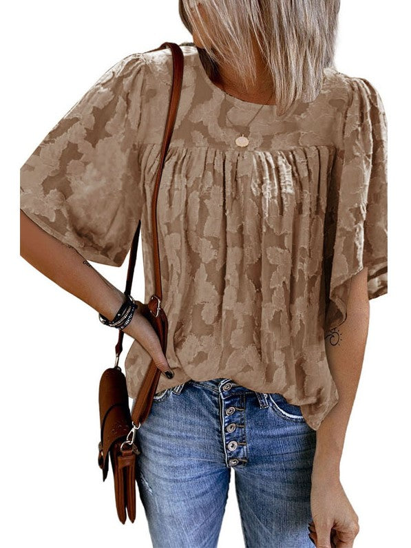 kanten blouse met vijfpuntige mouwen Europees en Amerikaans dames buitenlandse handel losse trui met ronde hals