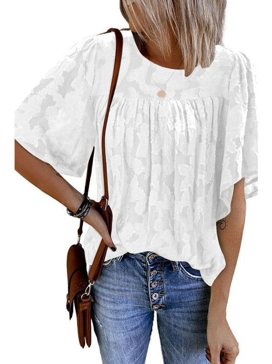 kanten blouse met vijfpuntige mouwen Europees en Amerikaans dames buitenlandse handel losse trui met ronde hals