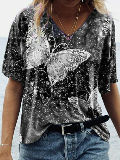 T-shirt met vlinderprint en halflange mouwen