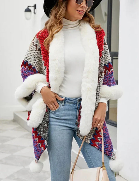 Vrouwen cape met imitatiebont
