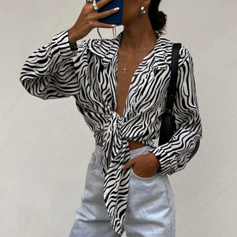 Tharisa Blouse | Vrouwen Zebraprint Geknoopte Blouse
