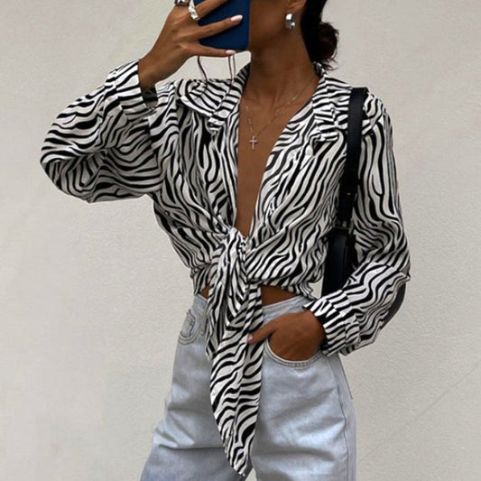 Tharisa Blouse | Vrouwen Zebraprint Geknoopte Blouse