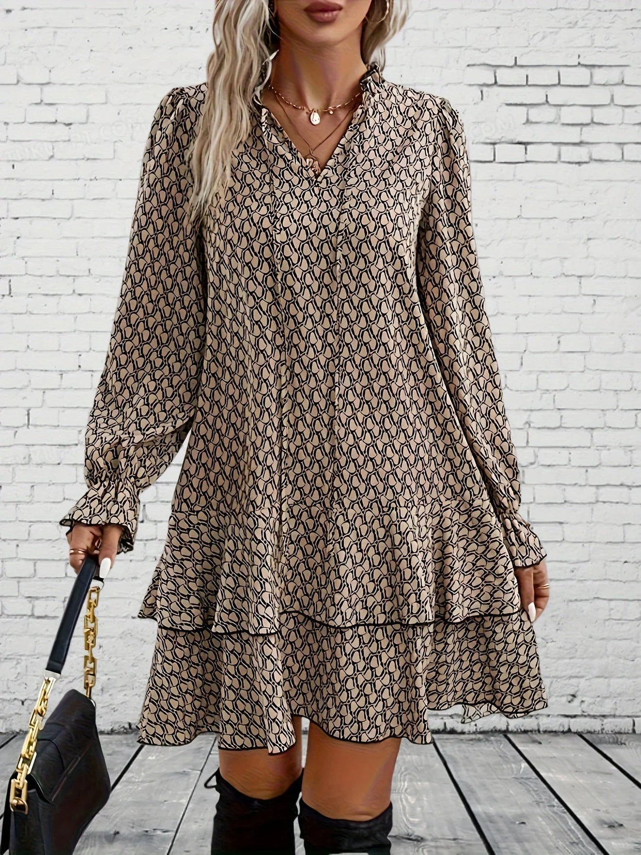 Jurk met print, lange mouwen en elegant design