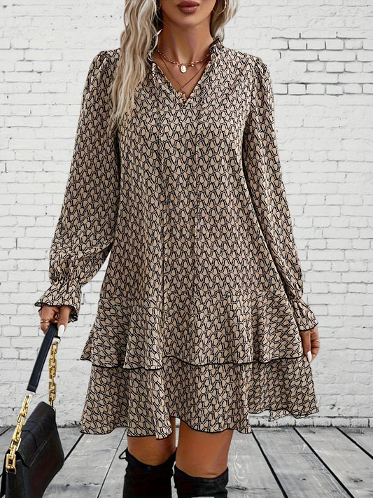 Jurk met print, lange mouwen en elegant design