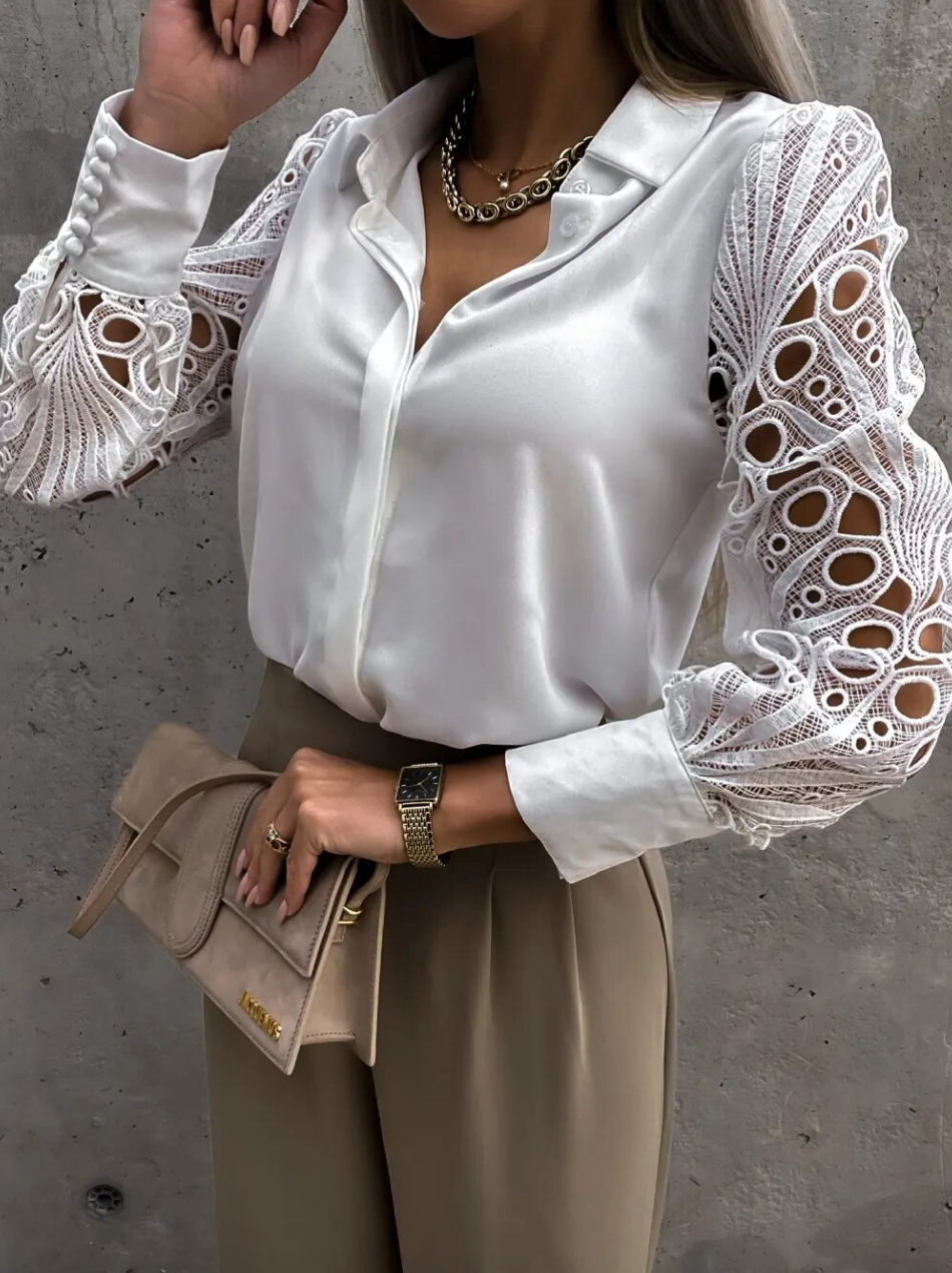 Florena Blouse | Kanten Blouse met lange mouwen