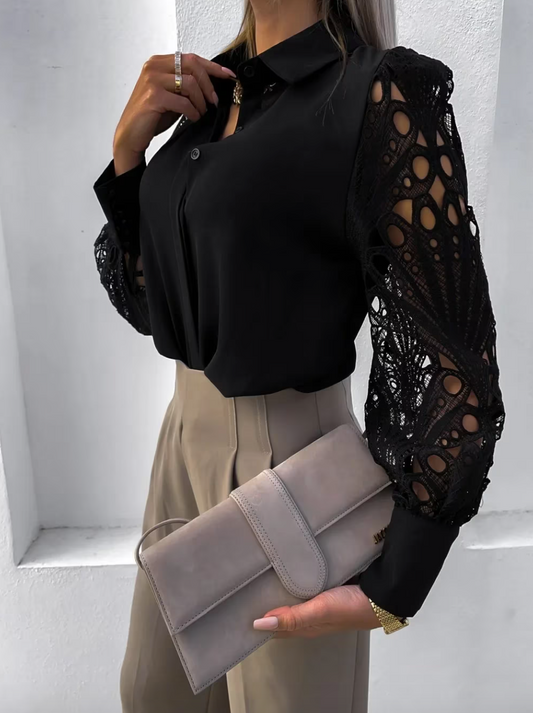Florena Blouse | Kanten Blouse met lange mouwen
