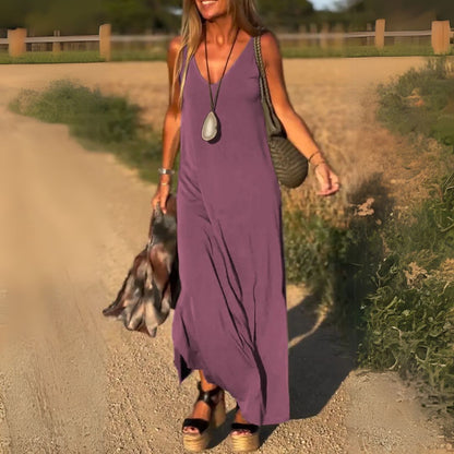 Elegante maxi-jurk zonder mouwen met V-hals